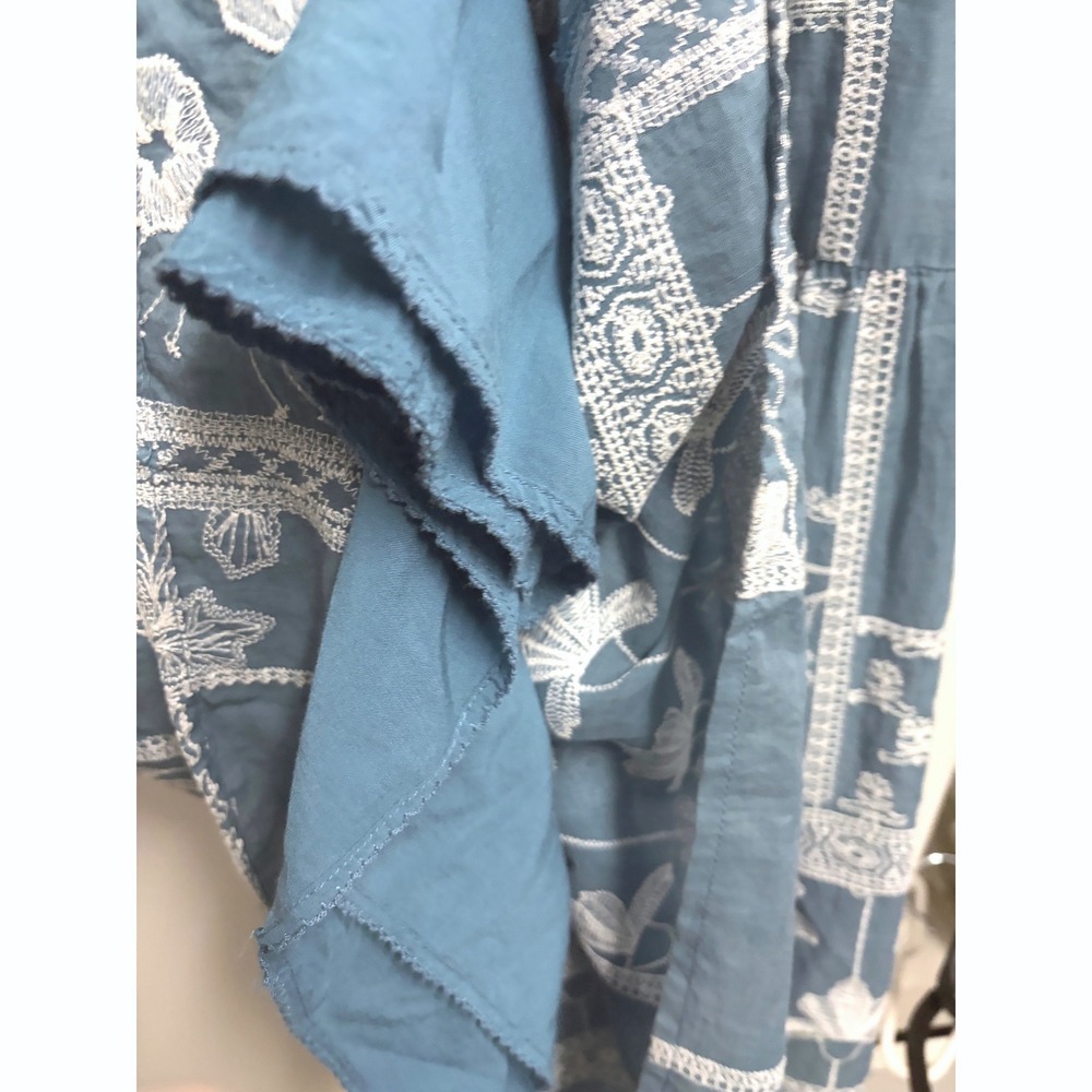 Maeve Anthropologie Ariadne Blue Embroidered Maxi Skirt  Chambray Tiered Medium - Picture 10 of 16